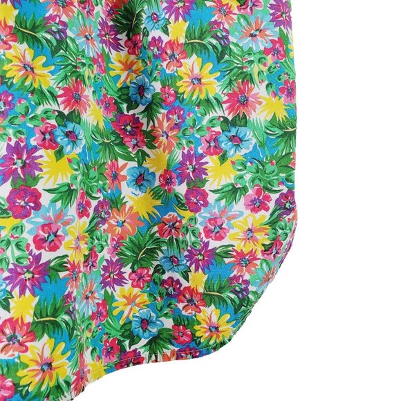 Vintage LizSport Petite Neon Floral Silver Button Summer Blouse, Sz PM - Picture 7 of 10